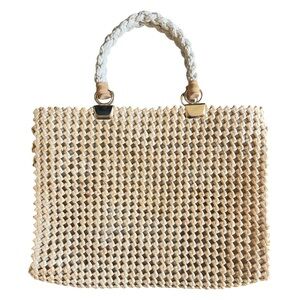 Vintage Woven Raffia Large Handbag Rope Handles